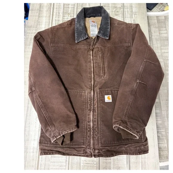 Carhartt Women's Sherpa Lined Canvas Work Jacket Brown Regular Large WCI081 - Picture 2 of 16